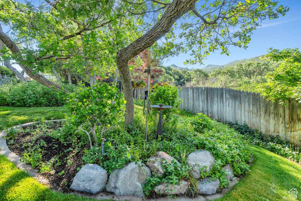 View of yard with a mountain view