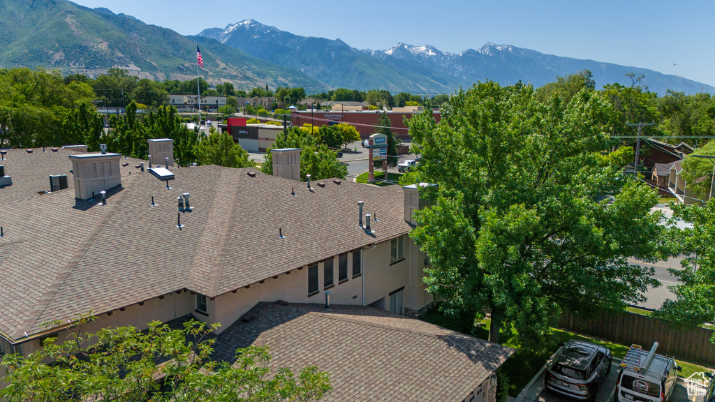 View from above of property with a mountainous background