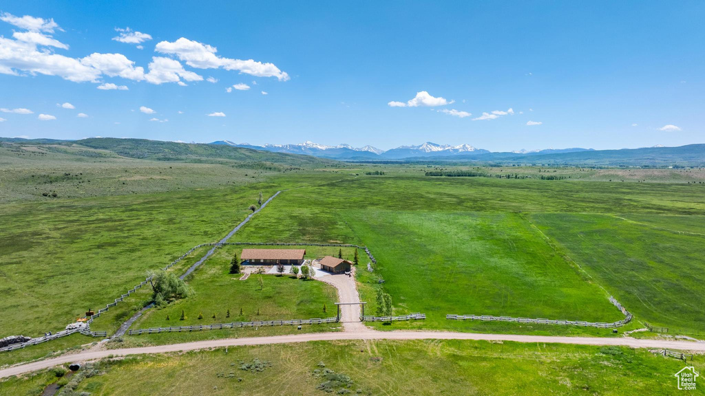 Aerial view of sparsely populated area with mountains