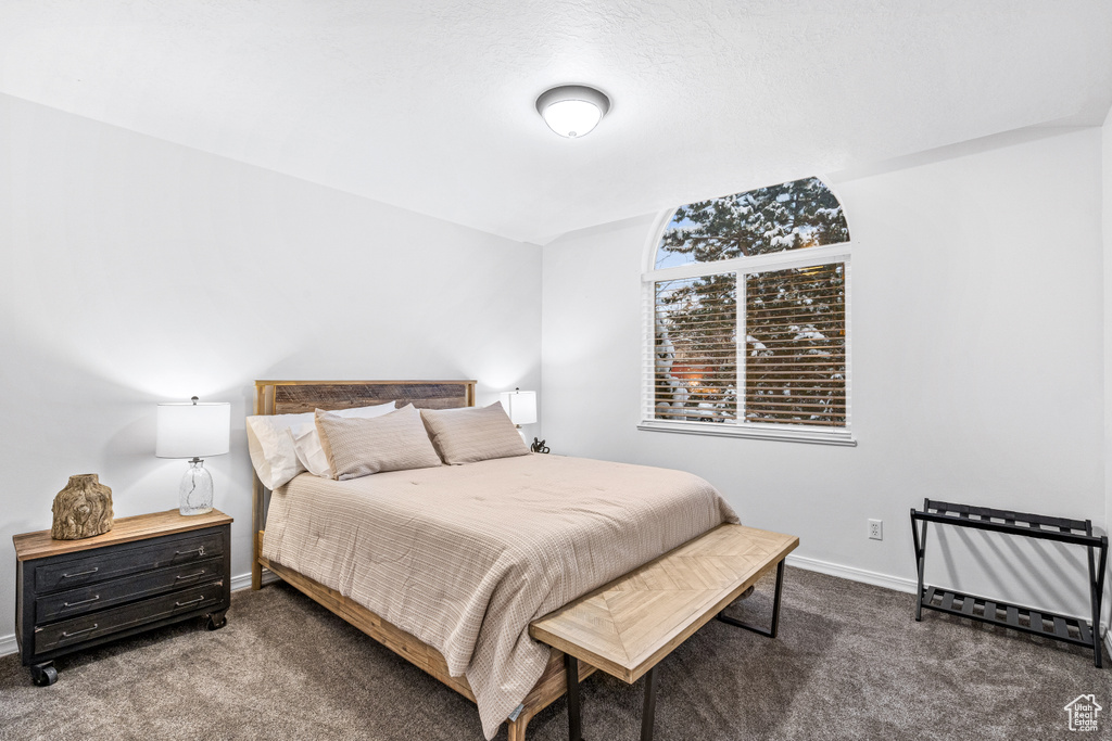Carpeted bedroom featuring baseboards