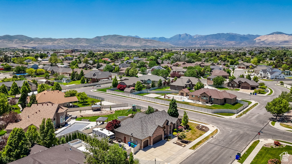 Aerial perspective of suburban area featuring mountains