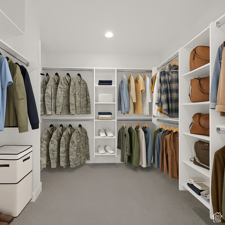 Walk in closet with carpet flooring