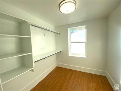 Spacious closet with wood finished floors