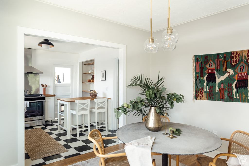 Dining area with tile patterned floors