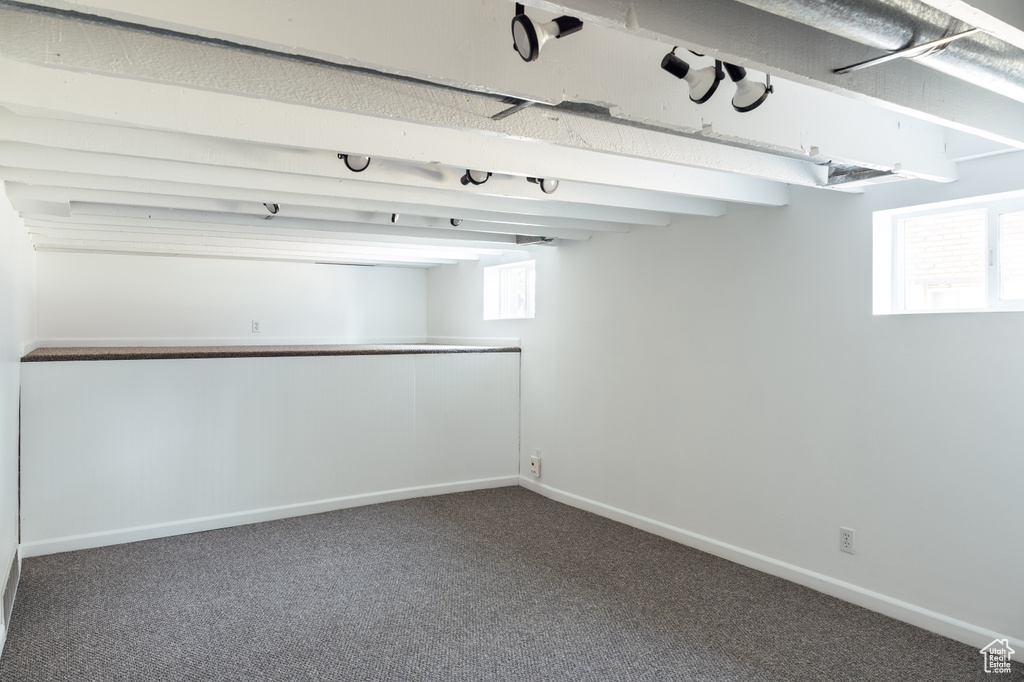 Basement with carpet flooring and healthy amount of natural light