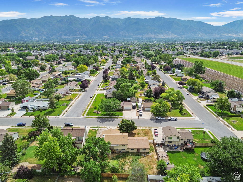 Aerial perspective of suburban area featuring mountains