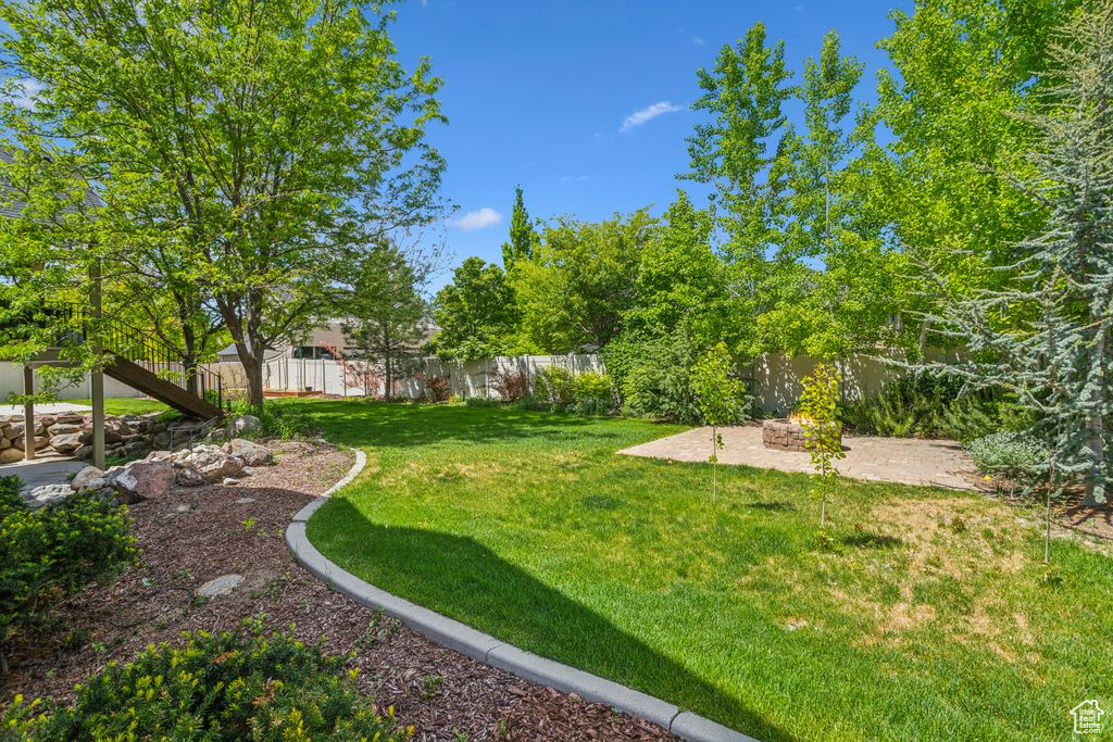 Fenced backyard with a patio area