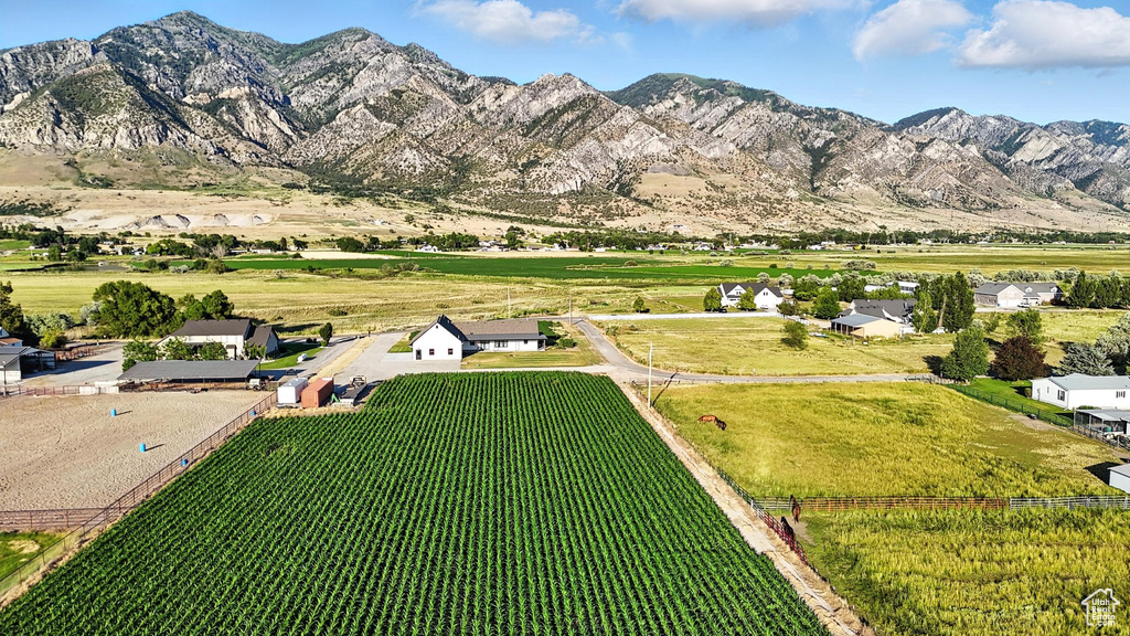 Mountain view with farmland and rural landscape