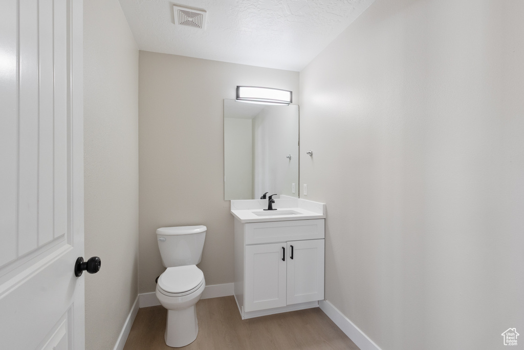 Bathroom featuring wood finished floors and vanity