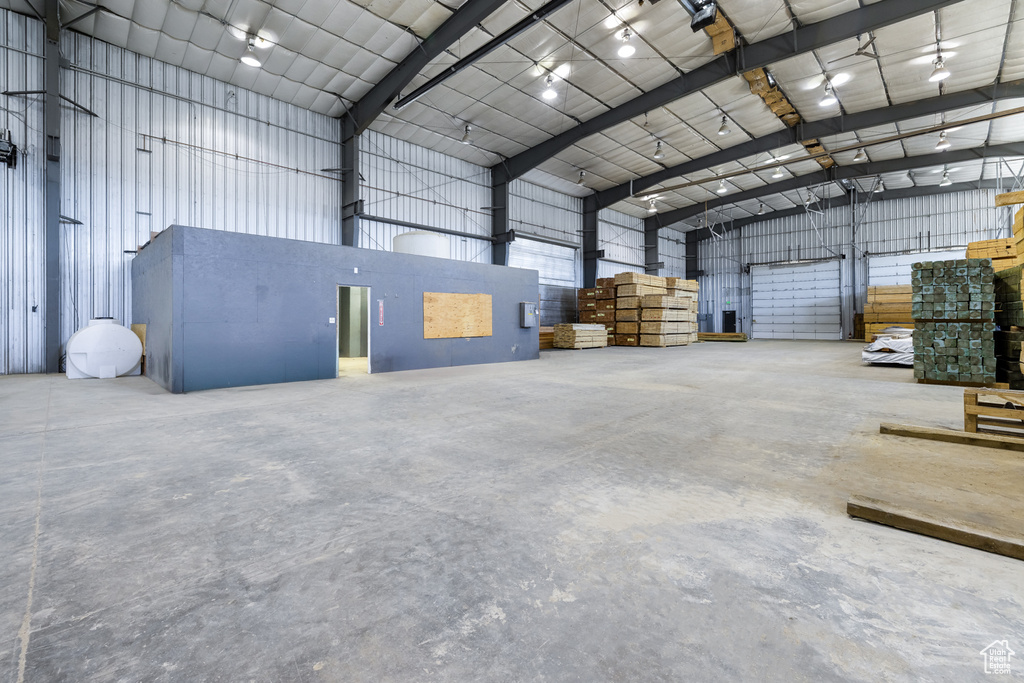 Garage with metal wall