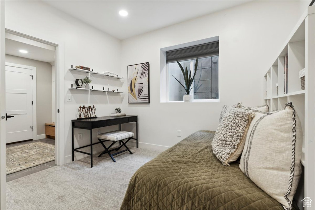 Bedroom with recessed lighting and baseboards