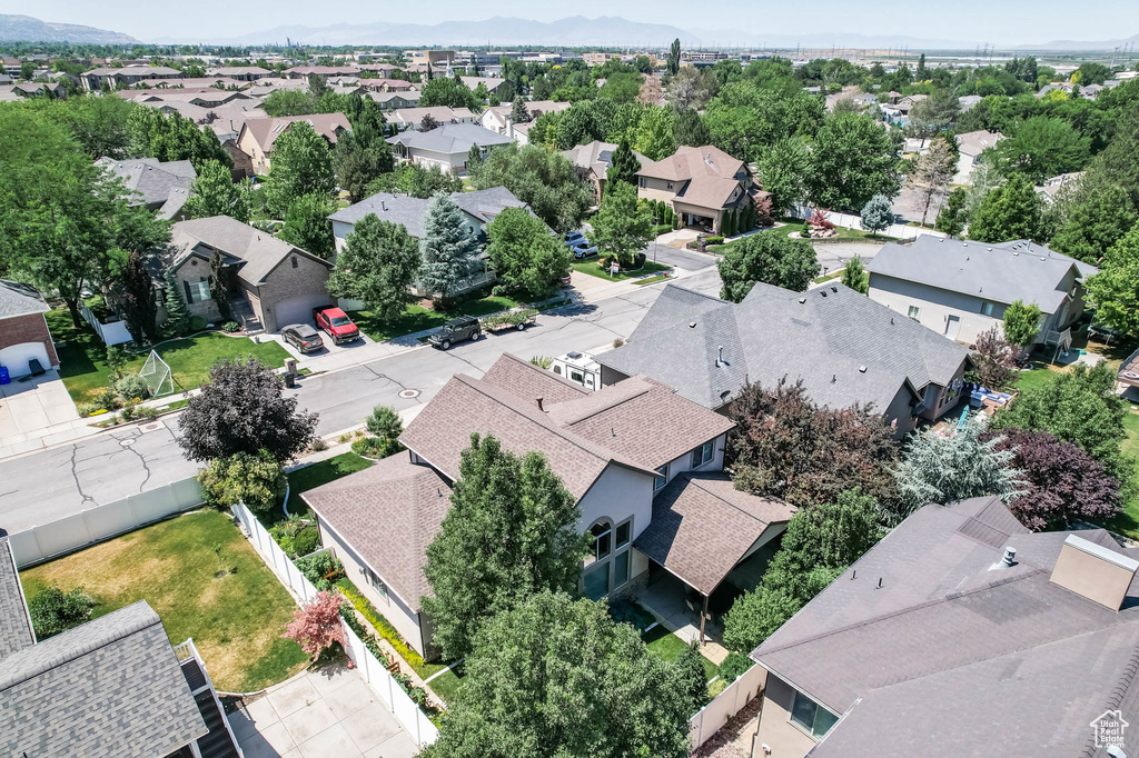 Aerial perspective of suburban area with mountains