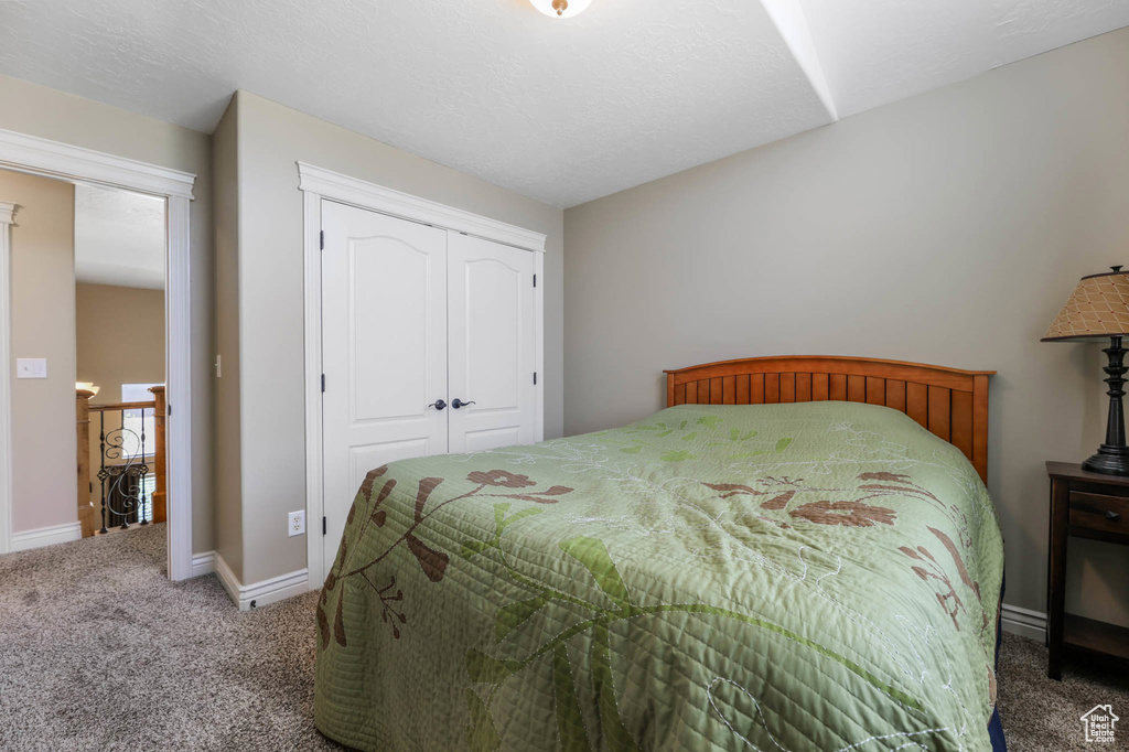 Bedroom featuring carpet floors and a closet