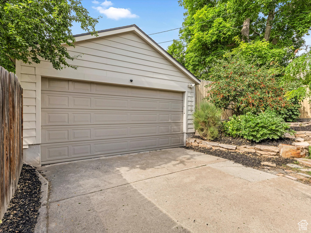 View of detached garage