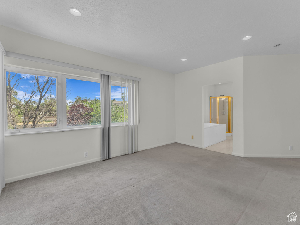 Unfurnished room featuring light colored carpet and recessed lighting