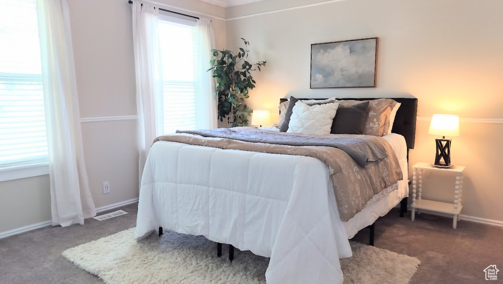 Bedroom with carpet