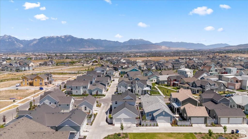 Aerial perspective of suburban area with mountains
