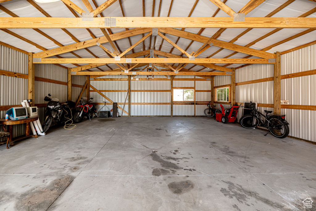 Garage with metal wall