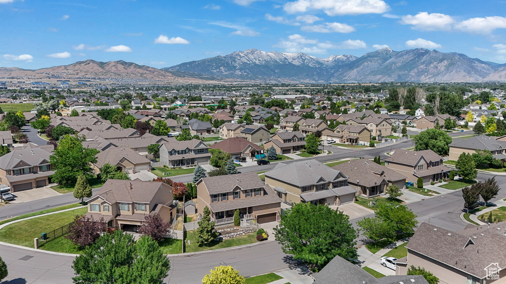 Aerial perspective of suburban area with mountains