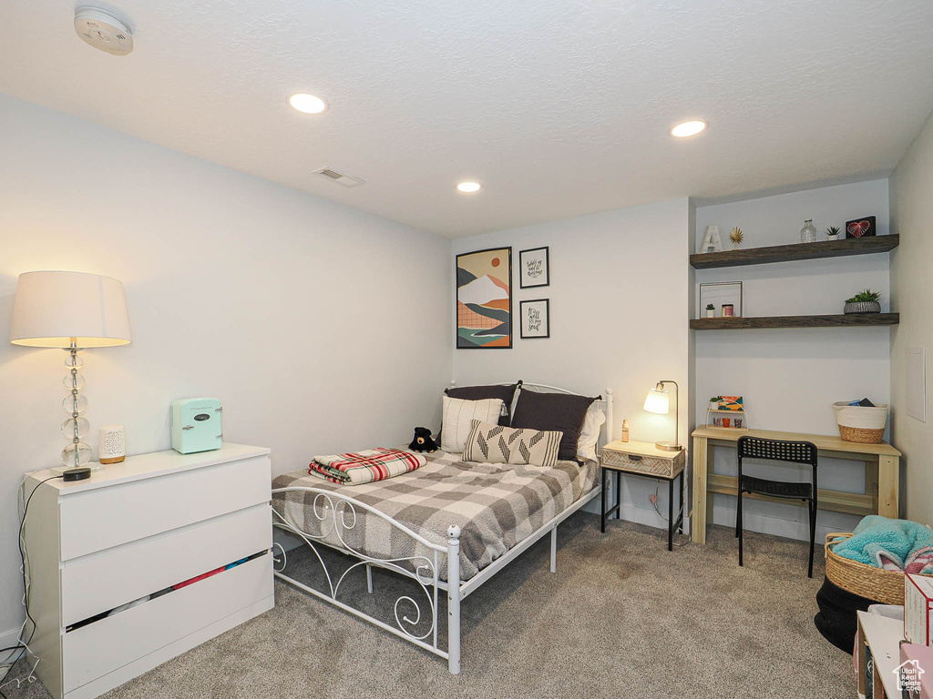 Bedroom with carpet and recessed lighting