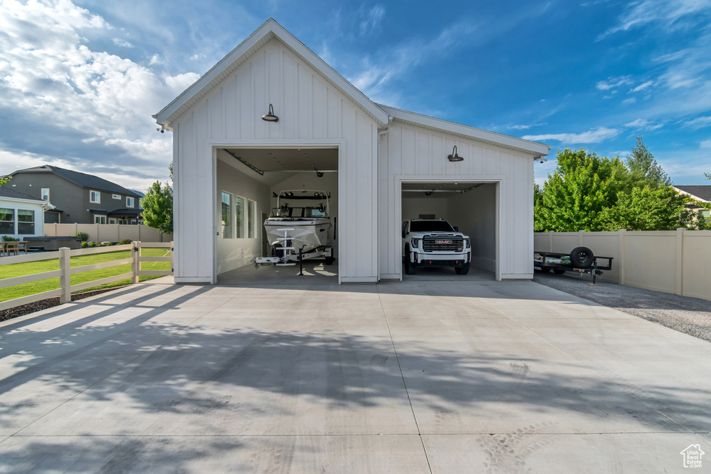 View of detached garage