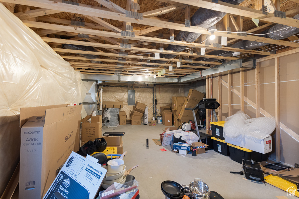 Unfinished below grade area with electric panel