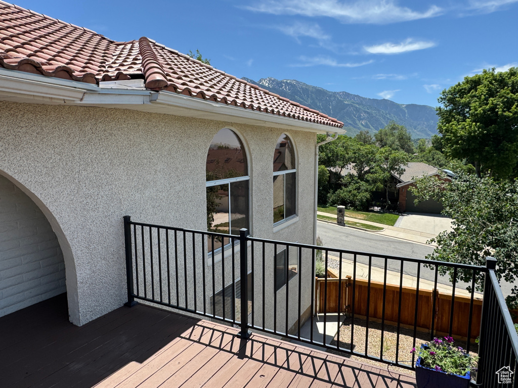 Deck featuring a mountain view