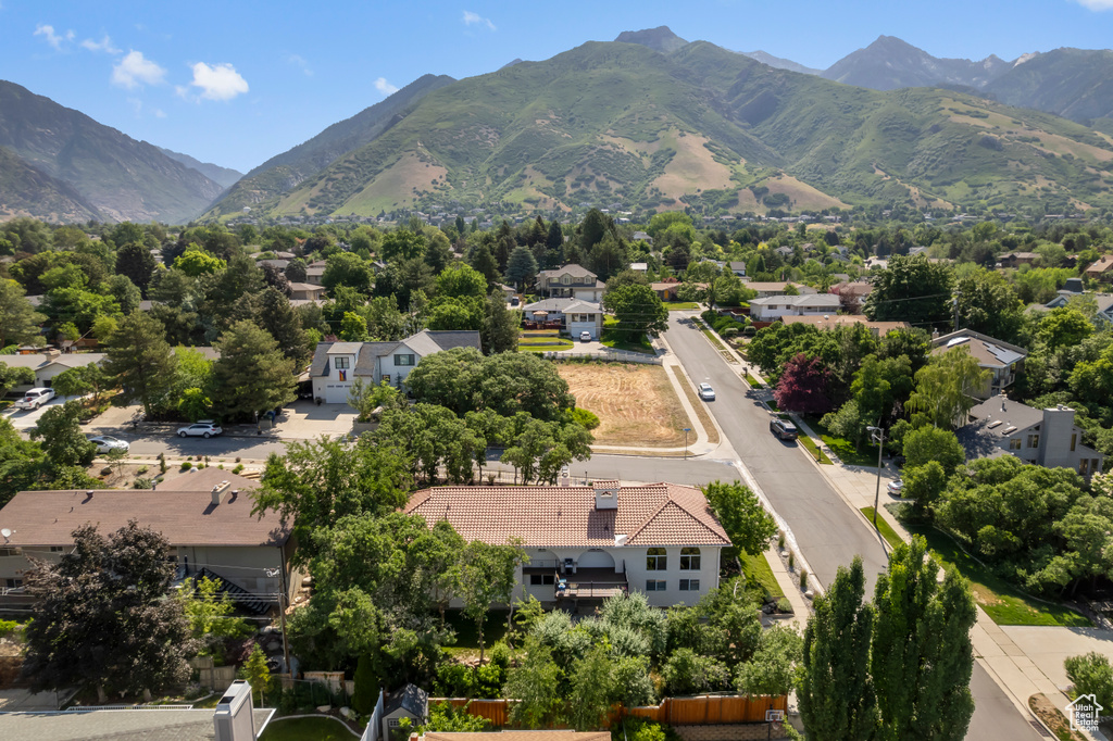 Aerial view of a mountain backdrop