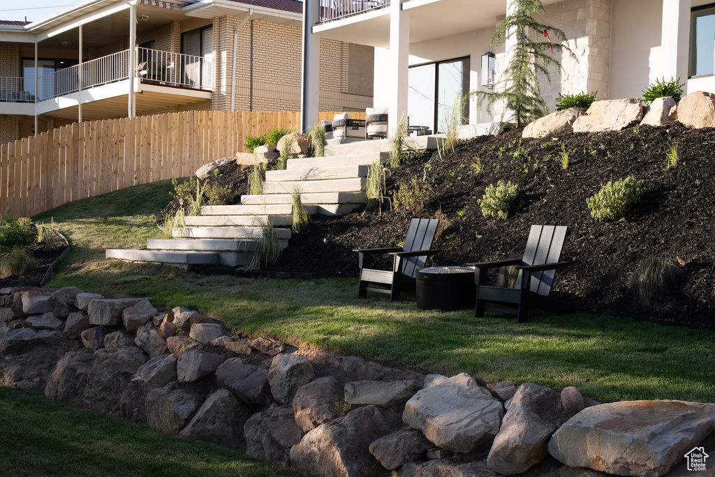 View of yard with stairway