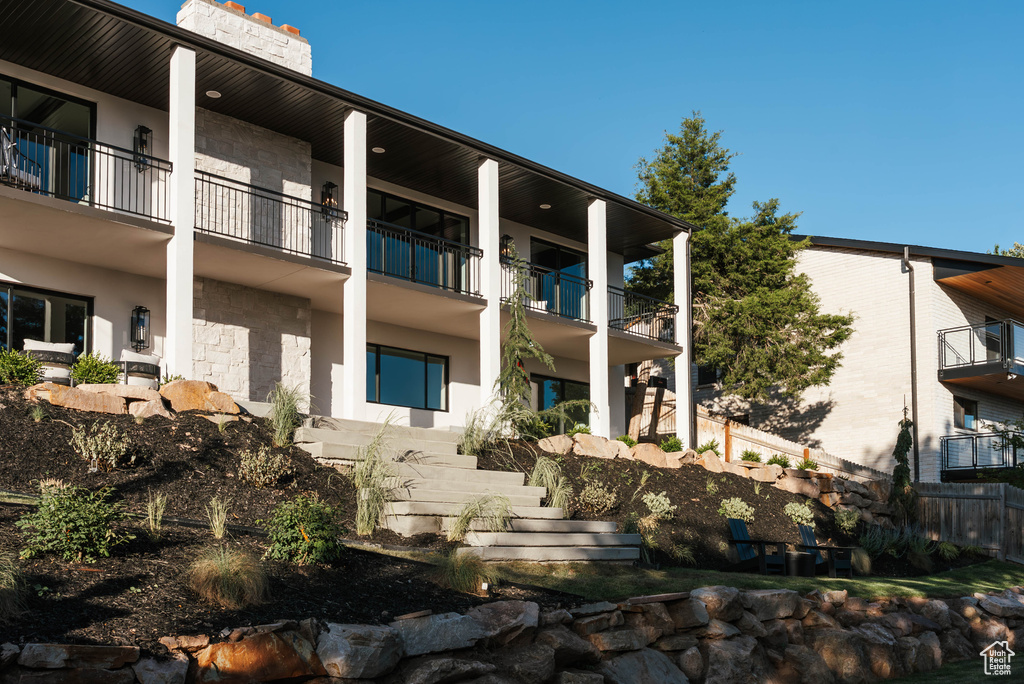 View of building exterior with stairs