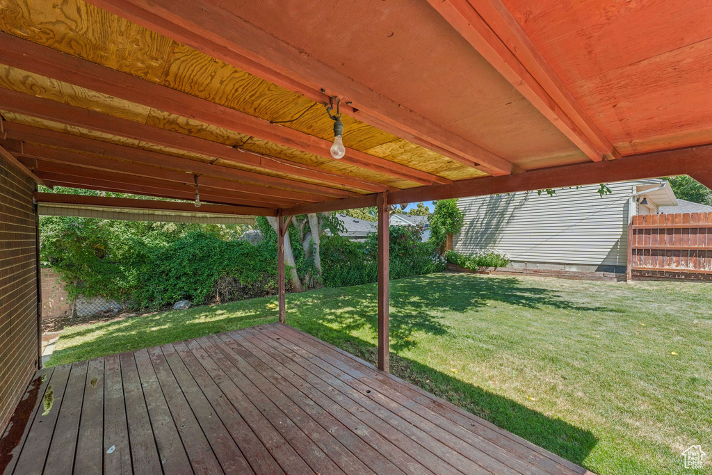 Wooden terrace featuring a fenced backyard