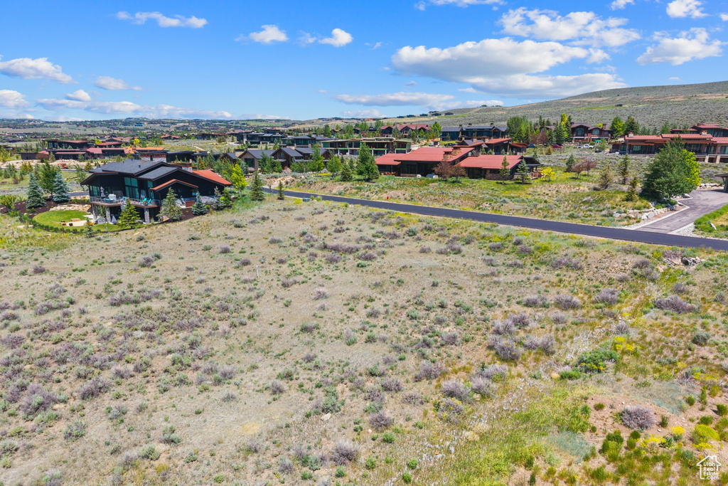 Bird's eye view of a mountainous background