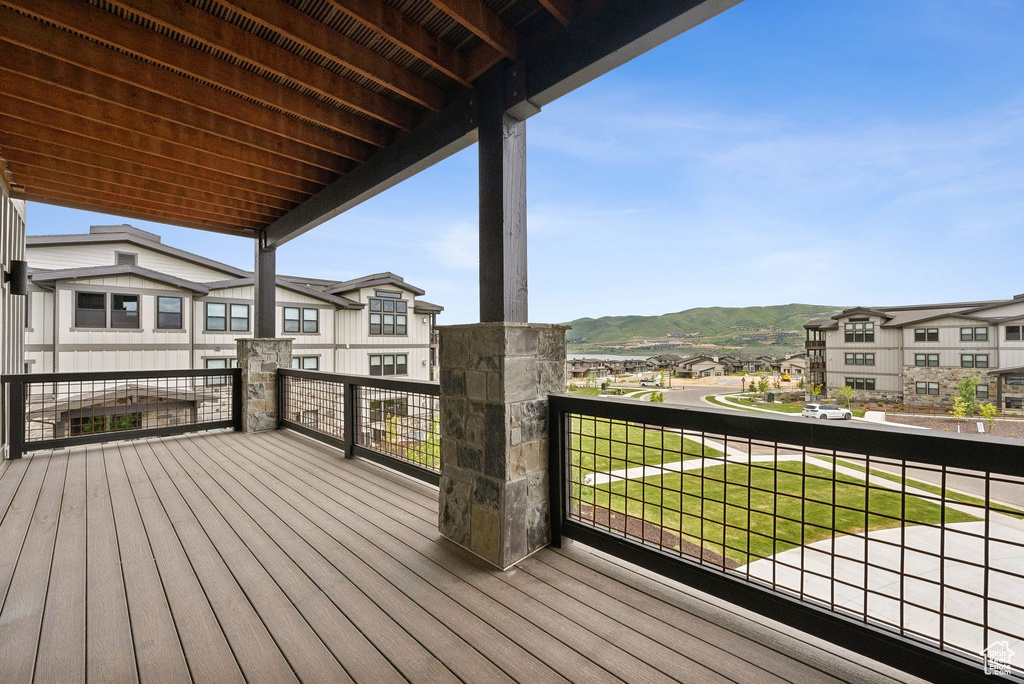 Deck featuring a mountain view