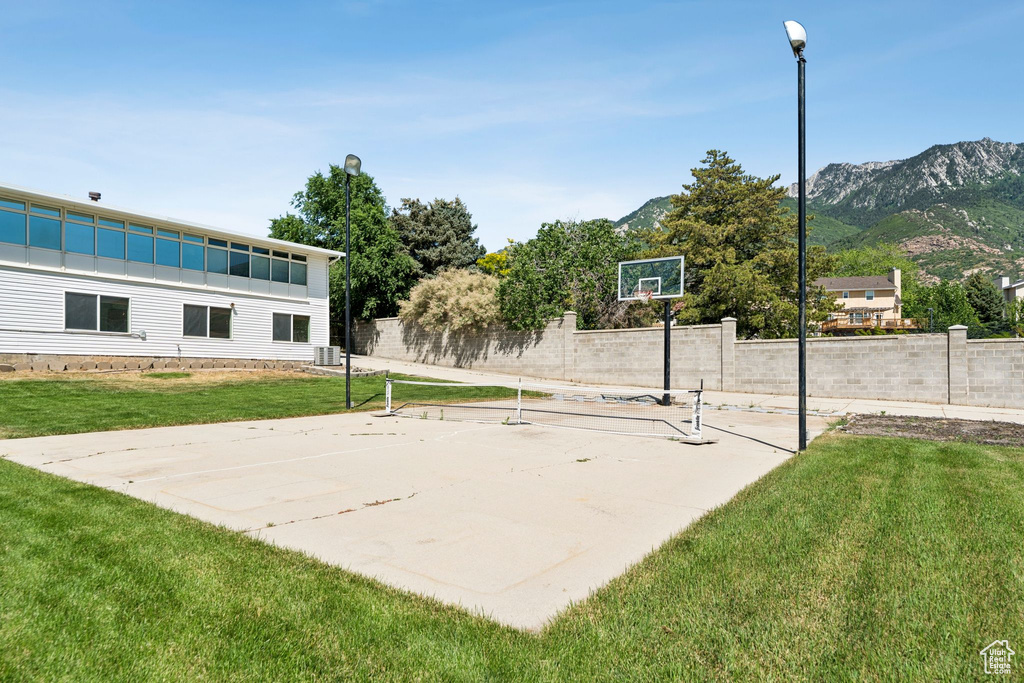 View of sport court featuring community basketball court and a mountain view
