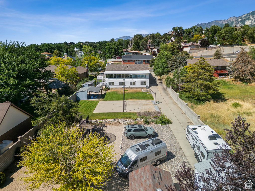 Drone / aerial view of a mountain backdrop