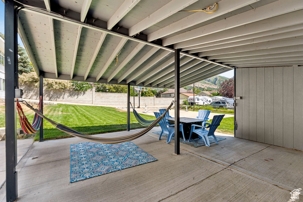 View of patio with outdoor dining area