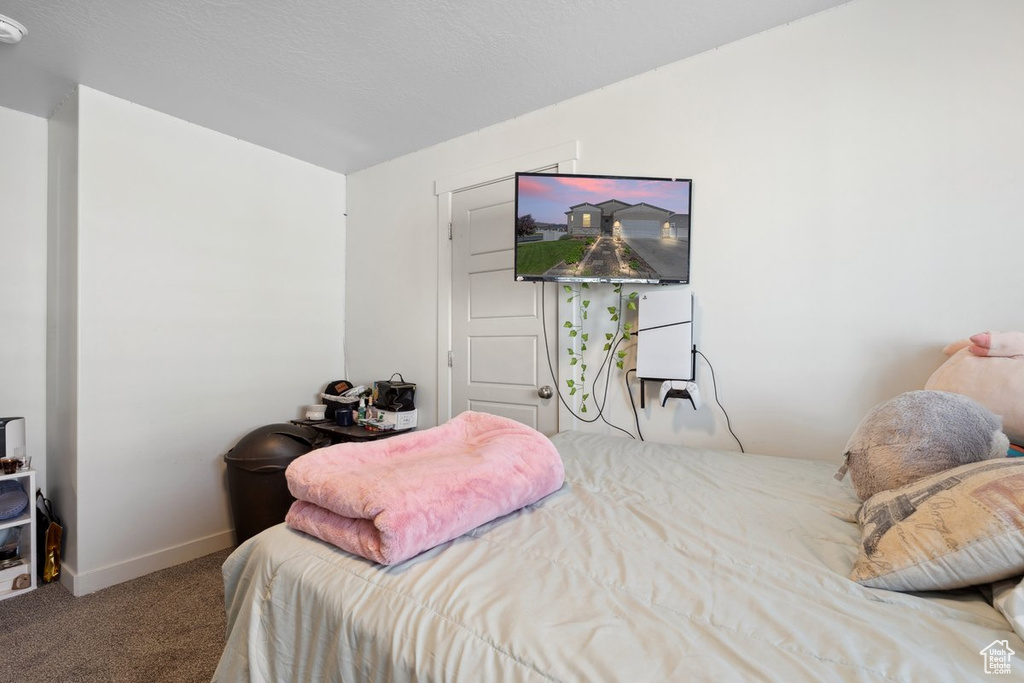 Bedroom with carpet flooring and baseboards