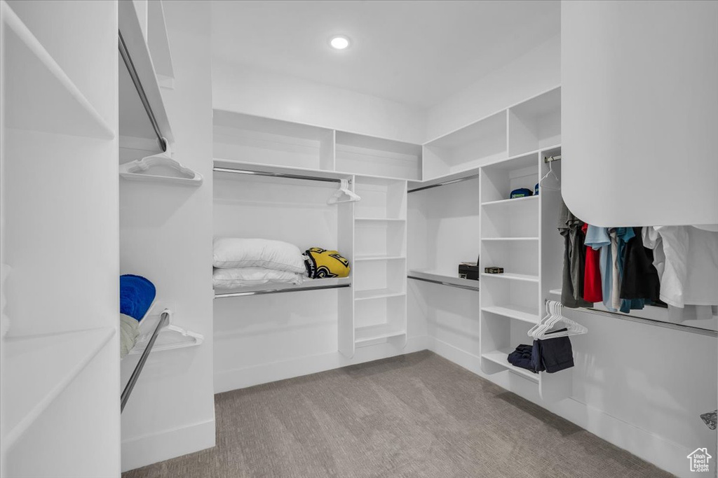 Spacious closet with carpet flooring