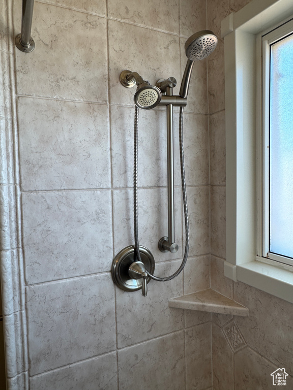 Bathroom view of tiled shower