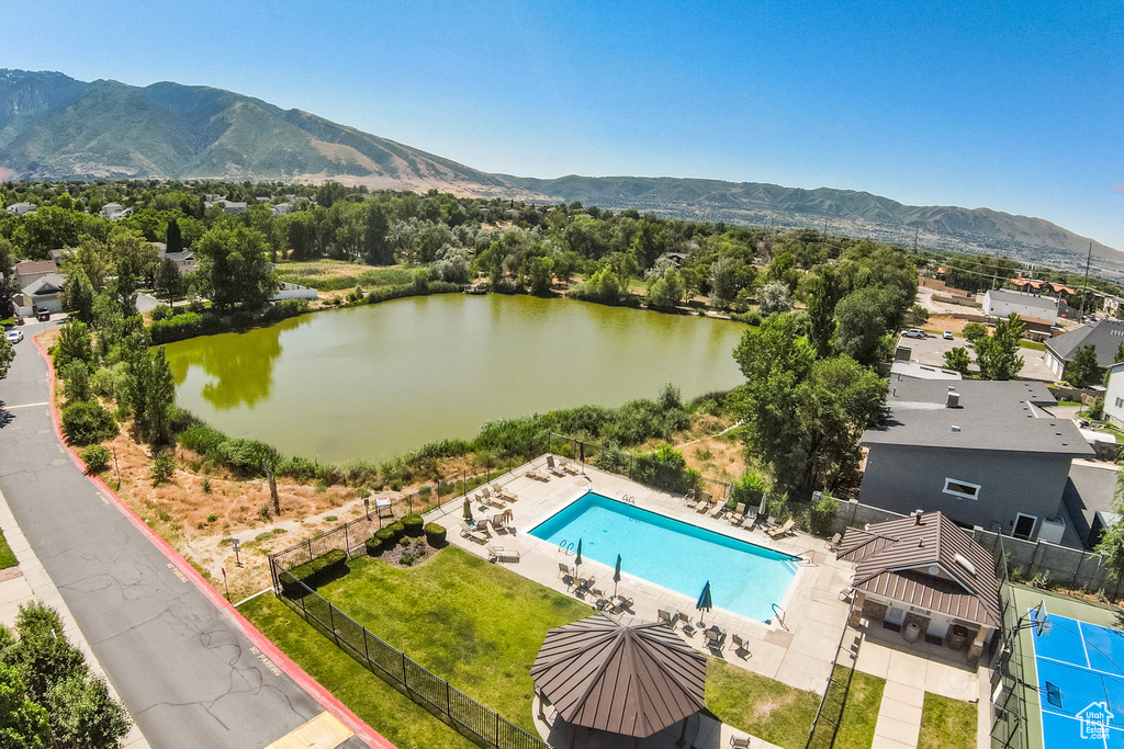 Drone / aerial view of a water and mountain view