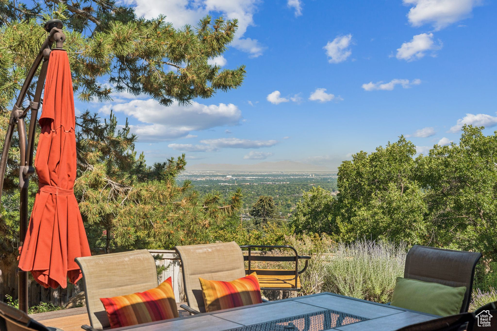 Deck with a wooded view
