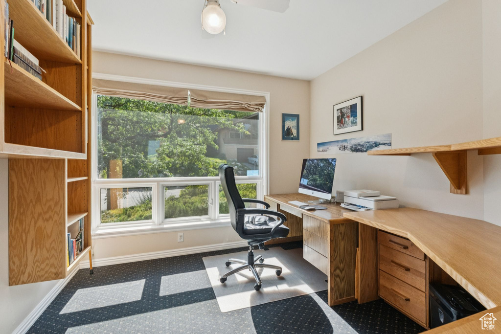 Office area with carpet flooring and plenty of natural light