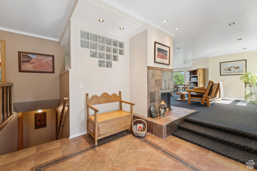 Hallway featuring crown molding and recessed lighting