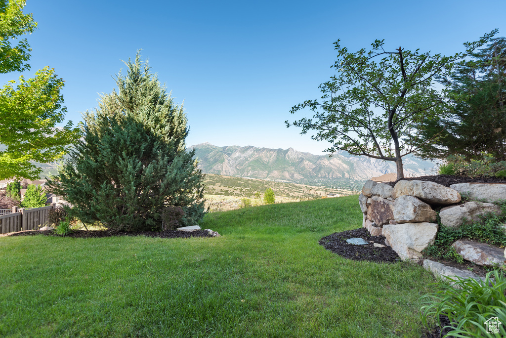 View of yard with a mountain view