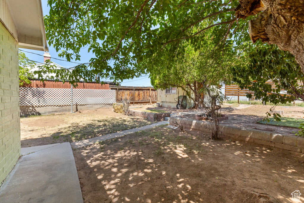 View of fenced backyard