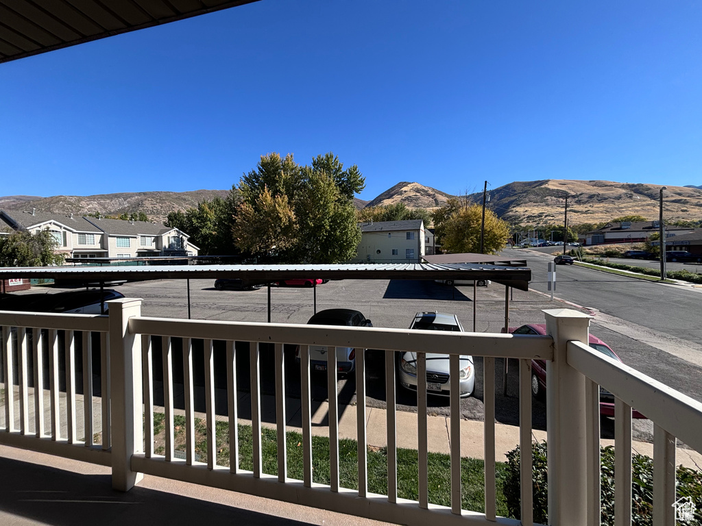 Balcony with a mountain view