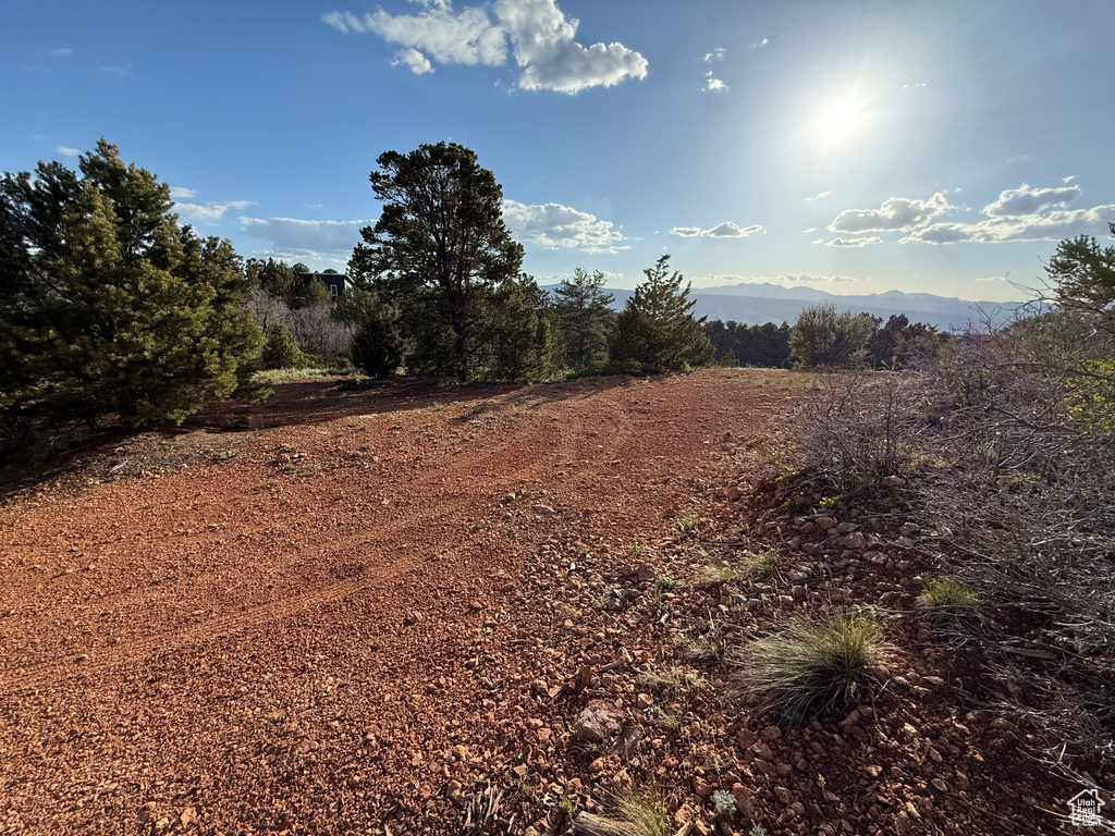 View of undeveloped land featuring mountains