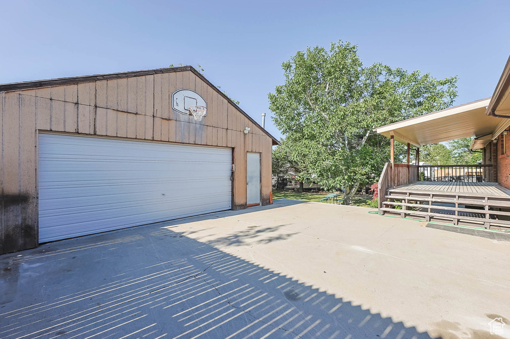 View of detached garage