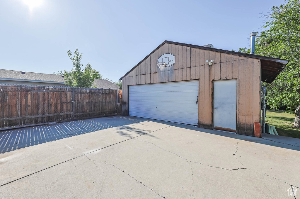 View of detached garage