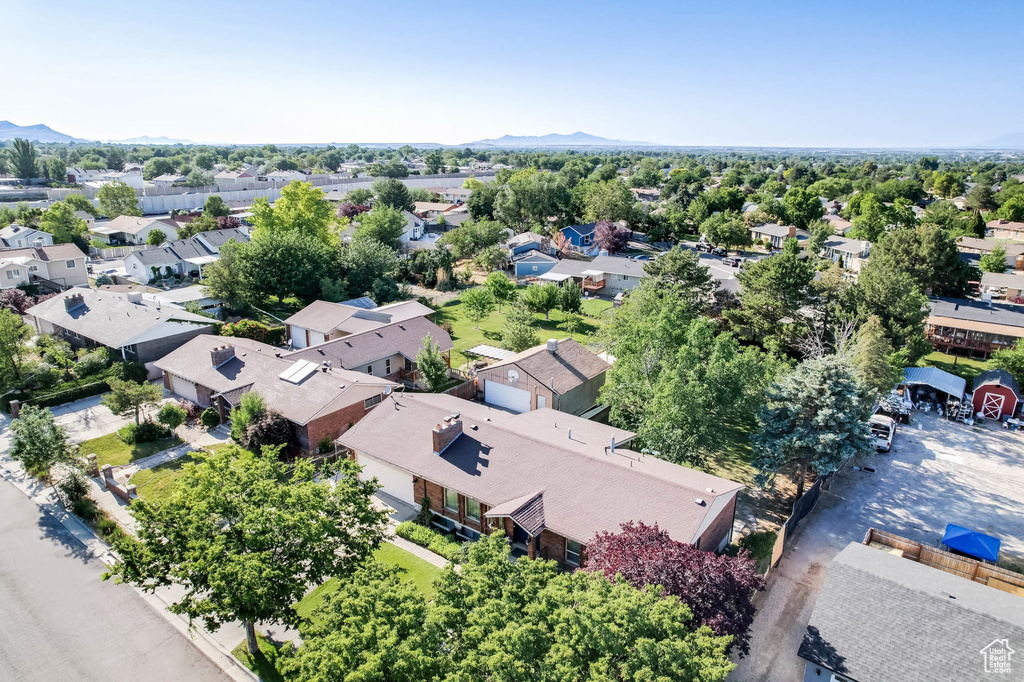Aerial perspective of suburban area with mountains